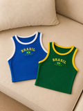 Kit 2 Camisa Do Brasil Feminina Cropped Regata Canelada Moda Copa