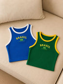 Kit 2 Camisa Do Brasil Feminina Cropped Regata Canelada Moda Copa