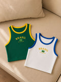 Kit 2 Camisa Do Brasil Feminina Cropped Regata Canelada Moda Copa