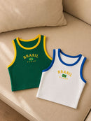 Kit 2 Camisa Do Brasil Feminina Cropped Regata Canelada Moda Copa